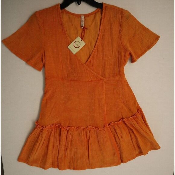 Raga R2786 Women's Sz 2 Burnt Orange Golden Rules Mini Wrap Dress - Picture 5 of 8
